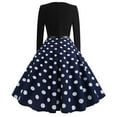 thumbnail image 5 of Icuanyi Womens Dresses Fashion Womens A Line Flare Vintage Dress Belt Prom Swing Long Sleeve Polka Dot Printing Party Dress, 5 of 5