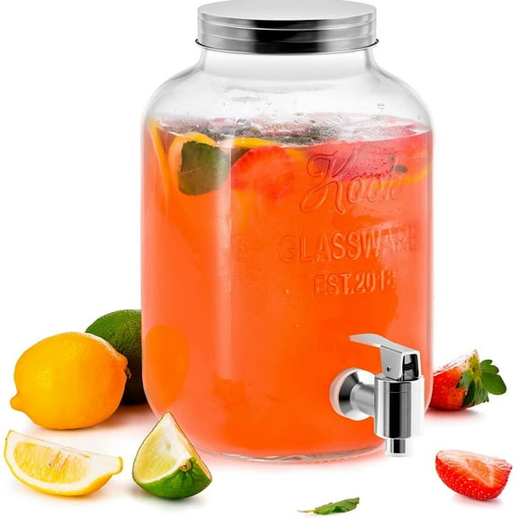 Kook 1 Gallon Sun Tea Jar Party Drink Dispenser with Spigot Glass Jug with Spout
