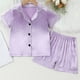 thumbnail image 2 of Odeerbi 1-8 Años Niños Niñas Pijama de Verano de Satén Con Solapa de Muesca Camisa de Manga Corta Pantalón Conjunto de Ropa de Dormir Suave, 2 of 9