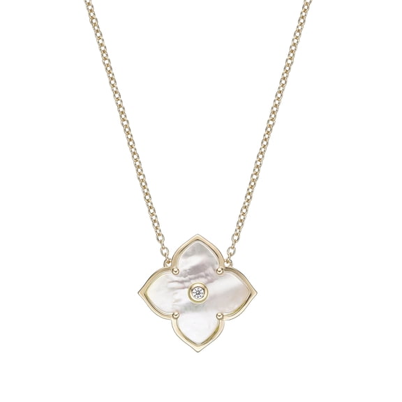Yellow Gold Plated 925 Sterling Silver Flower Pendant Necklace With Pearl and CZ
