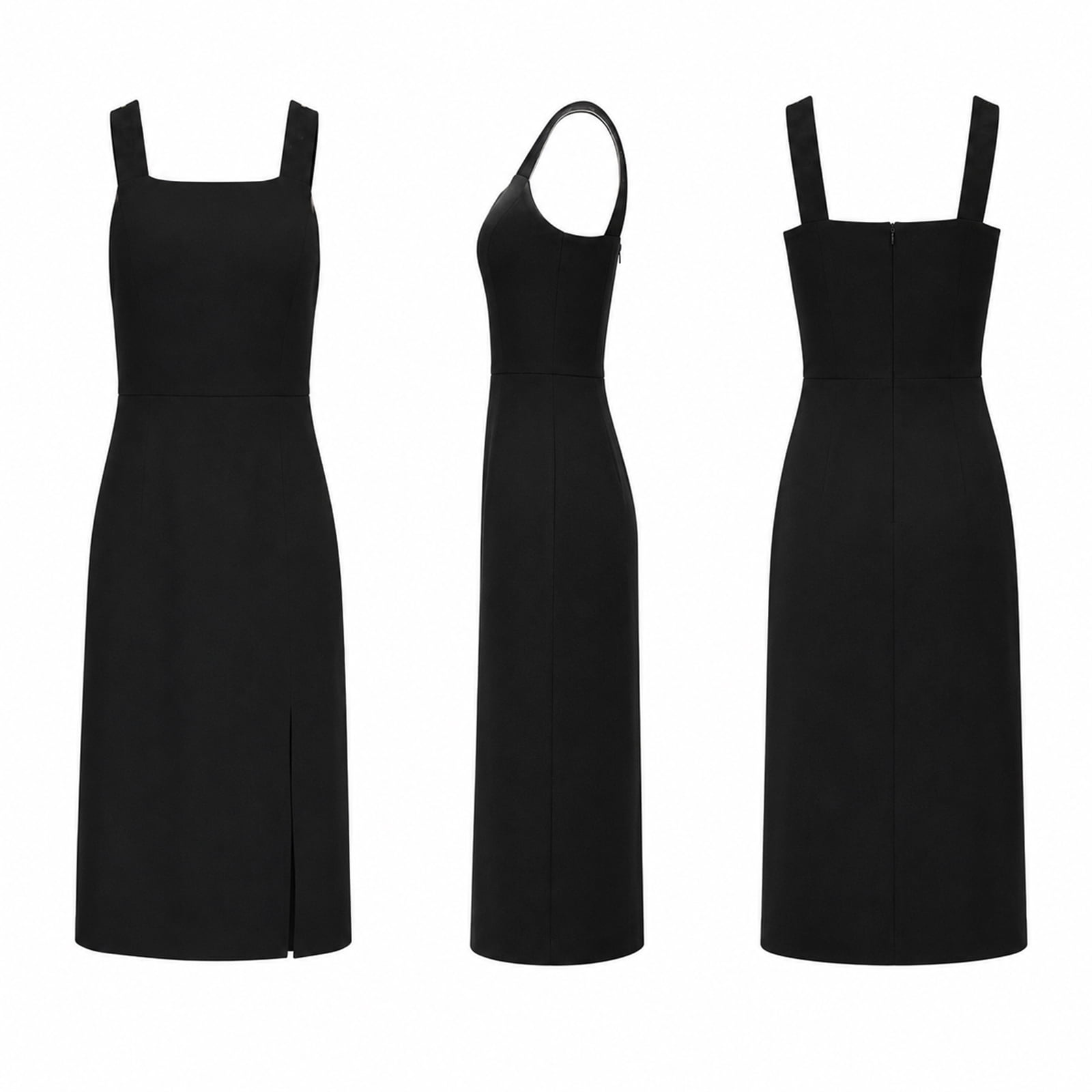 Alvantor Summer Dresses for Women, Sleeveless Square Neck Fit and Flare Midi Dress, Black