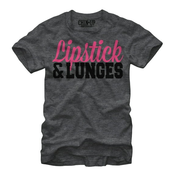 Women's CHIN UP Lipstick and Lunges Boyfriend Graphic Tee Charcoal Heather Large