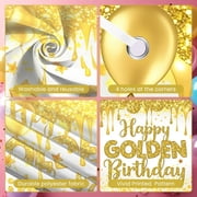 Yuan Ou Happy Golden Birthday Backdrop Large Gold Shiny Glitter Balloons Golden Birthday Banner Party Decorations Photo Booth Props