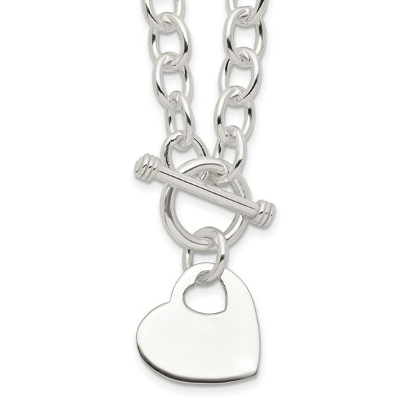 Diamond2Deal 925 Sterling Silver Engraveable Heart Disc on Fancy Link Toggle Necklace for Women 18"