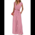 thumbnail image 2 of Conjuntos de Dos Piezas de Verano para Mujer 2025, Top Corto con Cinturón, Mangas y Cuello en V, Pantalones Anchos, Chándal Informal. Rosa L, 2 of 8