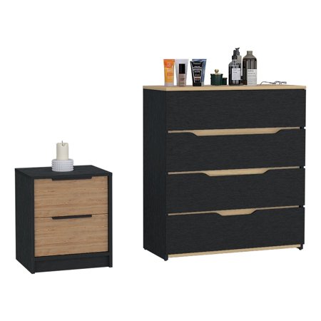 FM FURNITURE Canby 2-Piece Bedroom Set with Nightstand and Dresser Black/Pine/Light Oak FM FURNITURE Canby 2-Piece Bedroom Set with Nightstand and Dresser Black/Pine/Light Oak