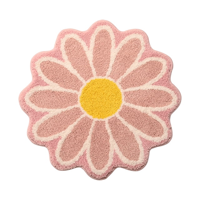 Alfombra con forma de flor, linda margarita, redonda, irregular, antideslizante, absorbente, lavable, con diseño floral, para baño, bañera, ducha, alfombras suaves y esponjosas para interiores para