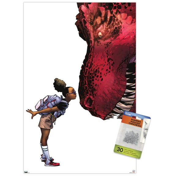 Marvel Moon Girl & Devil Dinosaur - Kiss Wall Poster with Push Pins, 14.725" x 22.375"