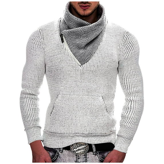 Jumpers for Men UK Knitted Sweaters Cowl Neck Autumn Winter Warm Pullover Sweater Sale Clearance Long Sleeve Knit Solid Turtle Neck Nordic Jumper with Pocket Size 8-18