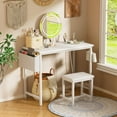 thumbnail image 4 of Small Vanity Desk with Mirror and Lights - Makeup Girls Vanity Set Table with Chair, Power Outlet, White Compact for Bedroom, 4 of 8
