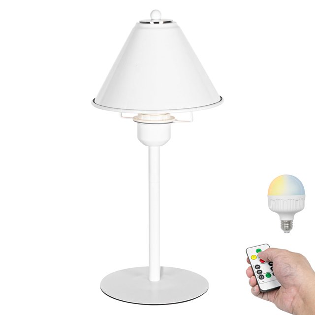FSLiving Table lamp with Rechargeable Battery Operated Light Bulb by Remote, Wireless Timer RGBW Bedside Reading Light Simple Downward White Desk Lamp for Bedroom, Console, End Table, 1 Light