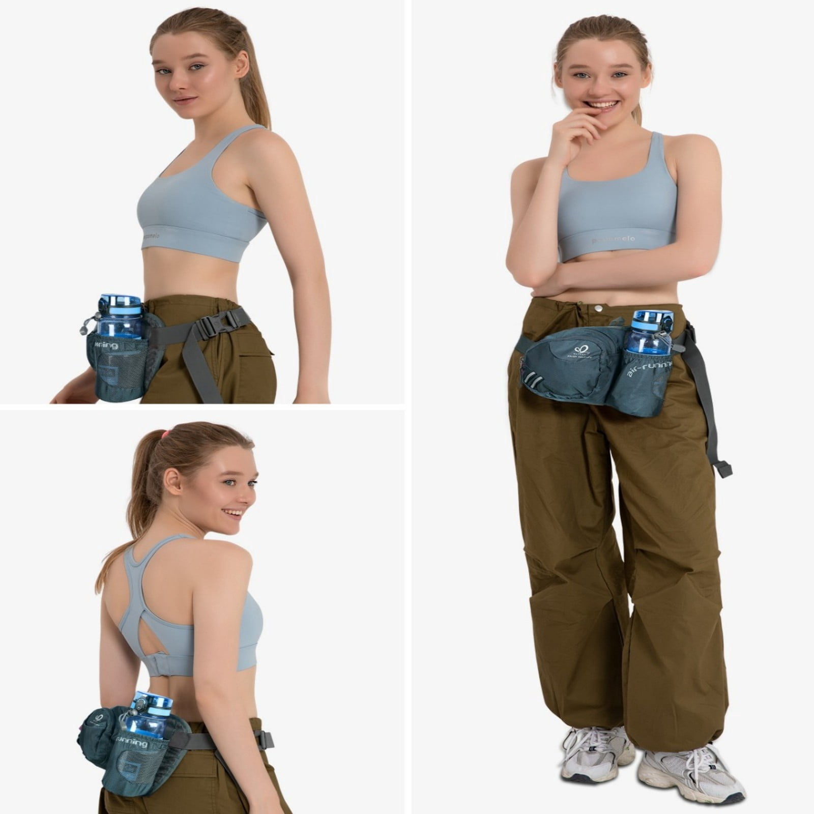 WATERFLY Unisex 3.5L Nylon Fanny Packs with a Water Bottle Holder Travelling Hiking Walking,Dark Gray