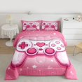 thumbnail image 3 of Feelyou Fashion Pink Gamepad Bedding Comforter Set, Romantic Love Heart Twin Comforter Sets, Cartoon Stars Print Reversible Bedding Set, Super Cozy Room Decor, 2 Pieces, 3 of 9