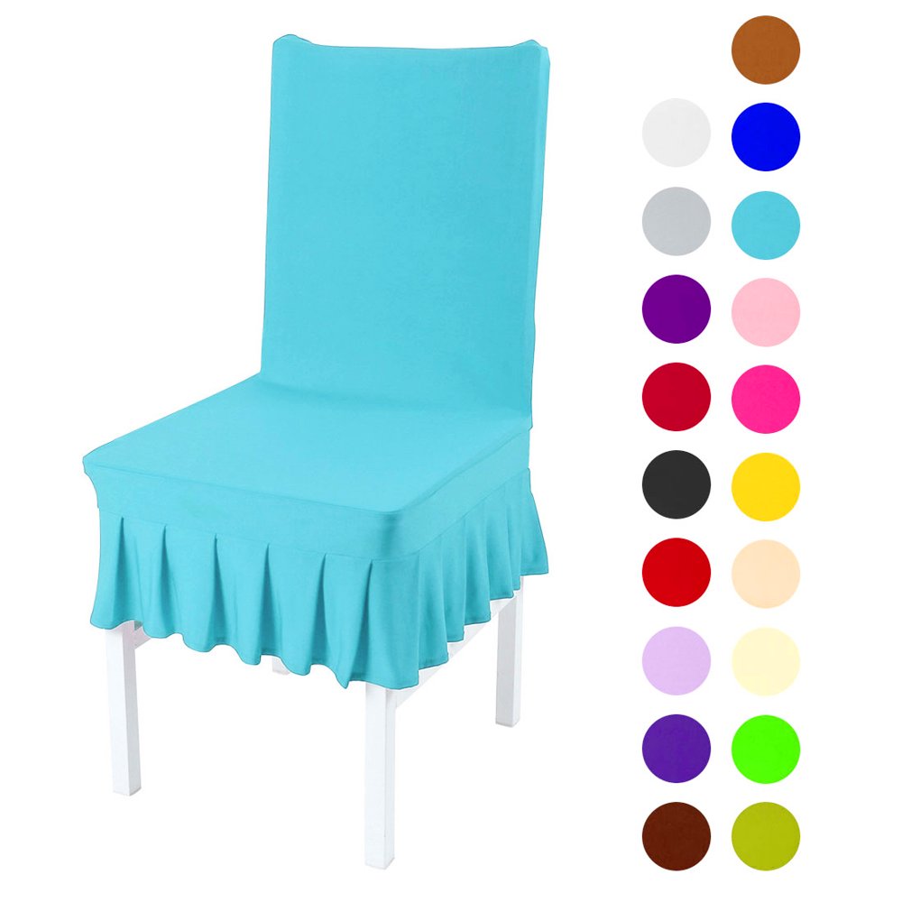 Stretchy Spandex Ruffled Skirt Short Dining Room Chair Covers Washable