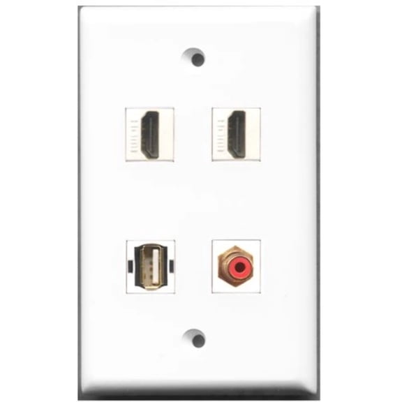 RiteAV - 2 Port HDMI 1 Port RCA Red 1 Port USB A-A Wall Plate