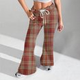 thumbnail image 4 of Women's Fashion Loose Drawstring Waist Plaid Printed Casual Sports Flared Pants, Elastic Joggers Sweatpants, Stylish Yoga Pants for Women,Vermilion,M, 4 of 8