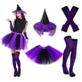 thumbnail image 2 of Adult Women'S Halloween Witch Costume Set With Hat, Striped Socks, Gloves And Tulle Skirt, Four-Piece Outfit For Costume Parties, Dance Events, Cosplay And Themed Celebrations, 2 of 5