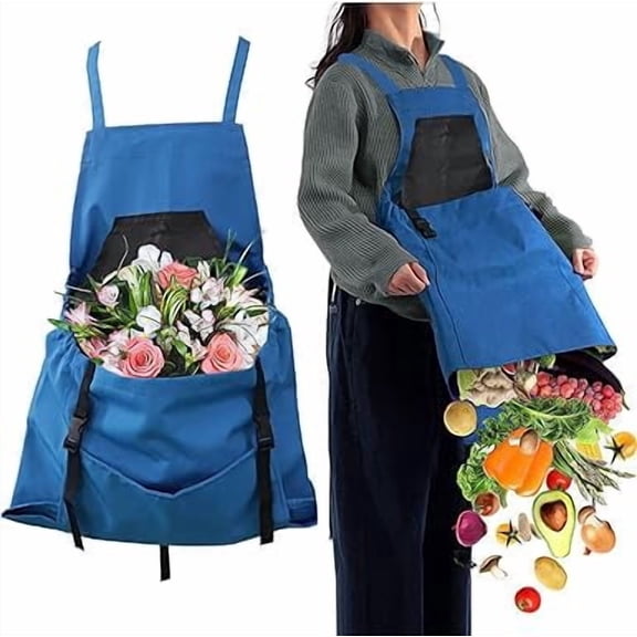 Waterproof Canvas Harvesting Apron with Quick-Dump System & Quick-Release Pocket, Garden Picking Tool