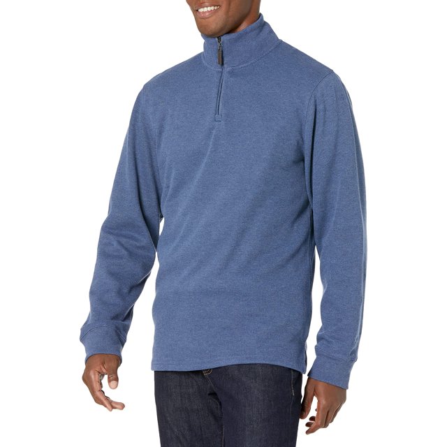 Amazon Essentials - Suéter acanalado francés con cremallera de un cuarto para hombre, color azul jaspeado, talla M