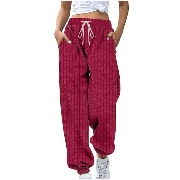 GJSYRH Women's Sweatpants Casual Wide Leg Trousers Featuring Vertical Ribbed Stripes Comfortable Stretchy High Waist Design For Everyday Fashion Outfits