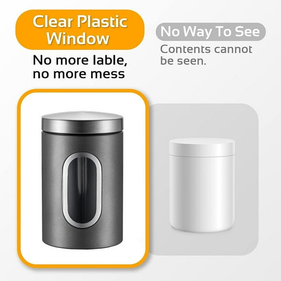 Canisters Set, 3 Piece Silver Stainless Steel Canister Set with Glass Windows, for Kitchen Canning Cereal,Pasta,Sugar,Beans,Spice Kitchen Storage Canister