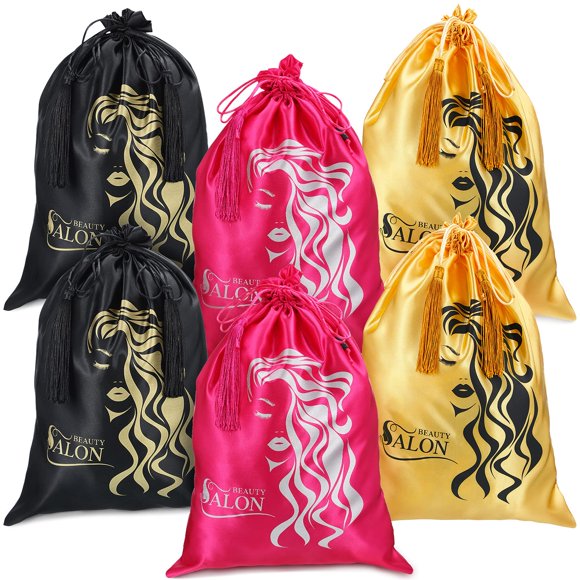 Bolsas de embalaje para pelucas Riakrum satinadas, 6 piezas, con borla y cordón