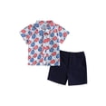 thumbnail image 2 of Aojekbee Independence Day Boys Summer Clothes Glasses/Cow Head Print Short Sleeve Turn-Down Collar Tops Solid Color Shorts 2Pcs Suit, 2 of 10