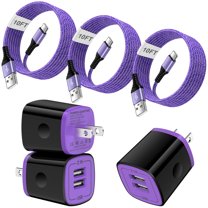 USB Wall Charger, 3 Pack HOOTEK Type C Block with 10FT USB C Charging Cable USB Cables, 2.1A Dual Port Android Charger Block USB Brick Charger Box Fast Charging Block Phone Charger for Samsung,Purple