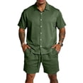 thumbnail image 6 of CONZONE Mens 2 Peice Beach Outfits Solid Color Short Sleeve Buttons Up Shirts Shorts Sets Breathable Summer Tracksuits, 6 of 7
