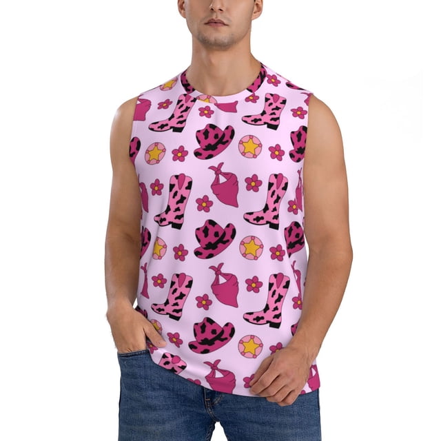 Fotbe Retro Cowgirl Men's Camiseta sin Mangas Estampada para Hombres, Playera Casual para Gimnasio, Entrenamiento, Playa-Small