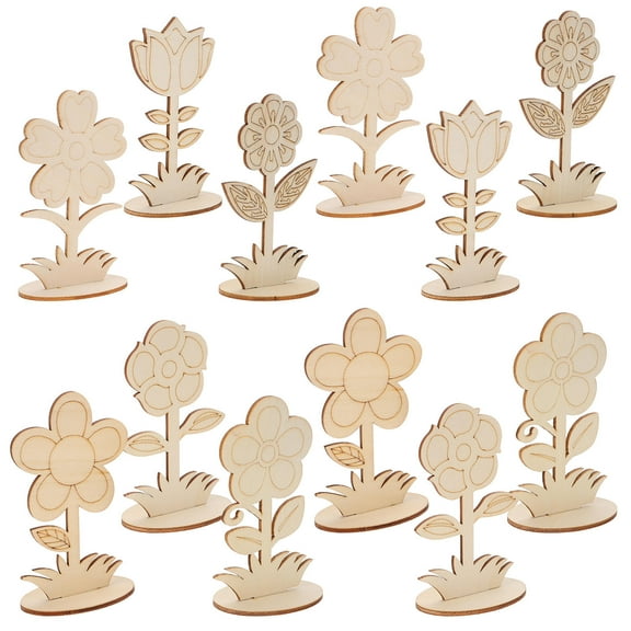 Raindrops DIY Blank Wooden Flowers for Crafts Unfinished Wood Decor Lightweight Easy to Paint Beige 12Pcs
