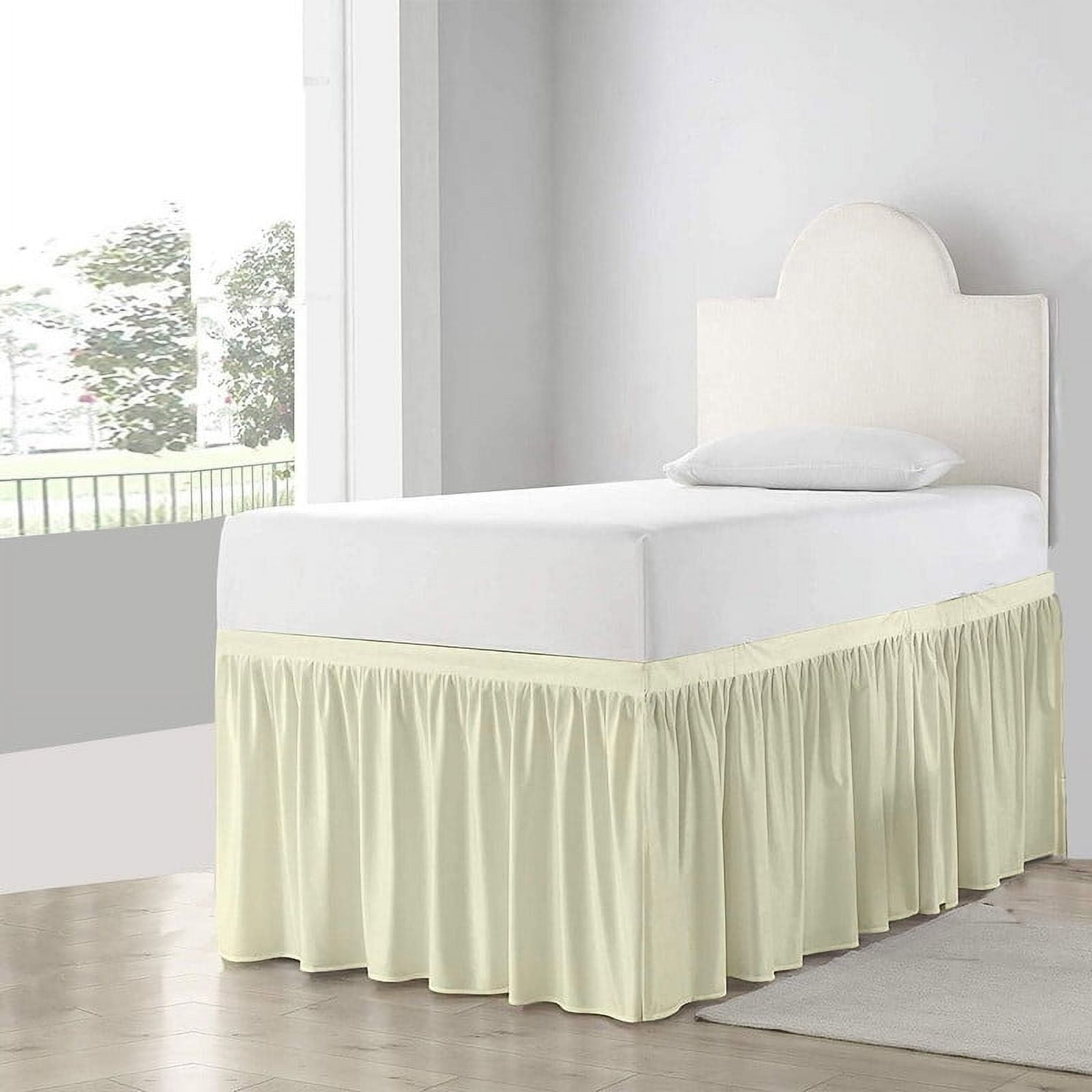 College Dorm Bedskirt, 50 Inch Drop 100% Microfiber Lightweight Ruffled, Twin-XL Size (39" x 80") Elastic Bed Skirt - Ivory Solid