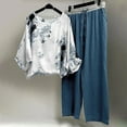 thumbnail image 1 of ICHUANYI Clearance Women's Print Crewneck Long Sleeve Pullover Shirt Tops + Pants Trousers Set(Blue, L) ICHUANYI WER2023081005954, 1 of 8