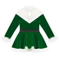 thumbnail image 4 of dPois Kids Girls Christmas Santa Claus Costume Long Sleeve Velvet Dance Ballet Dress Ice Skating Green 12, 4 of 7