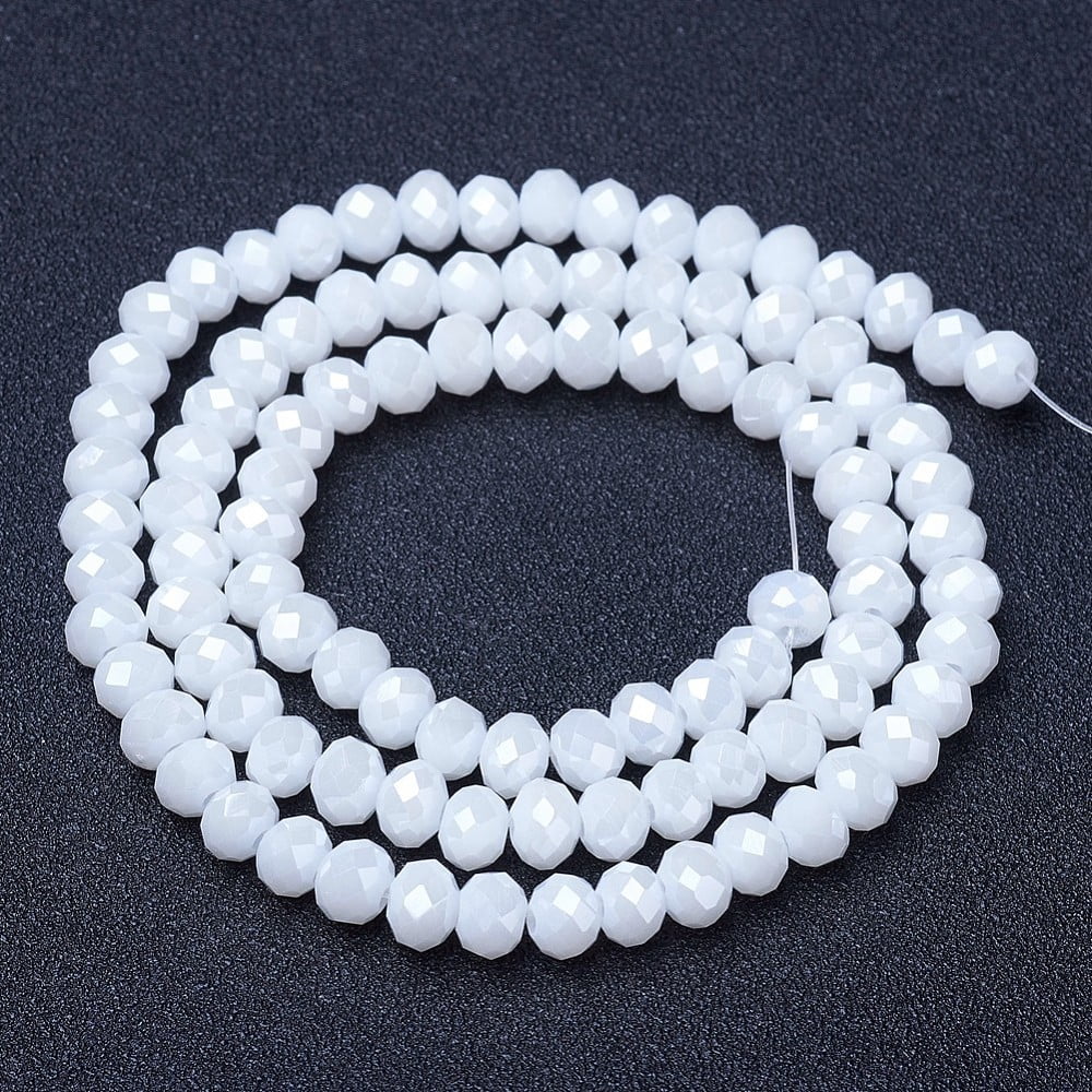 Electroplate Glass Beads Strands Opaque Solid Color AB Color Plated Faceted Rondelle White 8x6mm Hole: 1mm about 64~65pcs/strand 40~41cm
