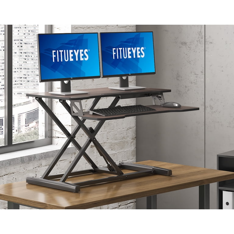 FITUEYES Standing Desk Converter, 32" Dual Monitor, Brown photo 6