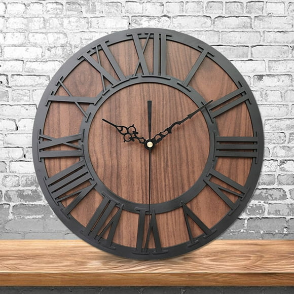EGNMCR Alarm Clocks for Bedrooms, Clocks for Living Room European Retro Wooden Roman Digital Wall Clock Living Room Decorative Wooden wall clock