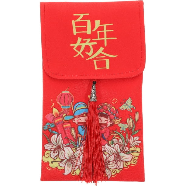 KAKOWELY Bolsa de regalo de joyería de bolsillo con sobre rojo estilo chino para boda