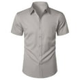 thumbnail image 5 of GHSOHS Mens T-Shirts Summer Dress Shirts for Men Grey Button Down Shirts Long Sleeve Summer Casual Solid Dress Shirts Turn Down Collar Short Sleeve Beach Shirts Loose Fit Party Business Shirt S, 5 of 5