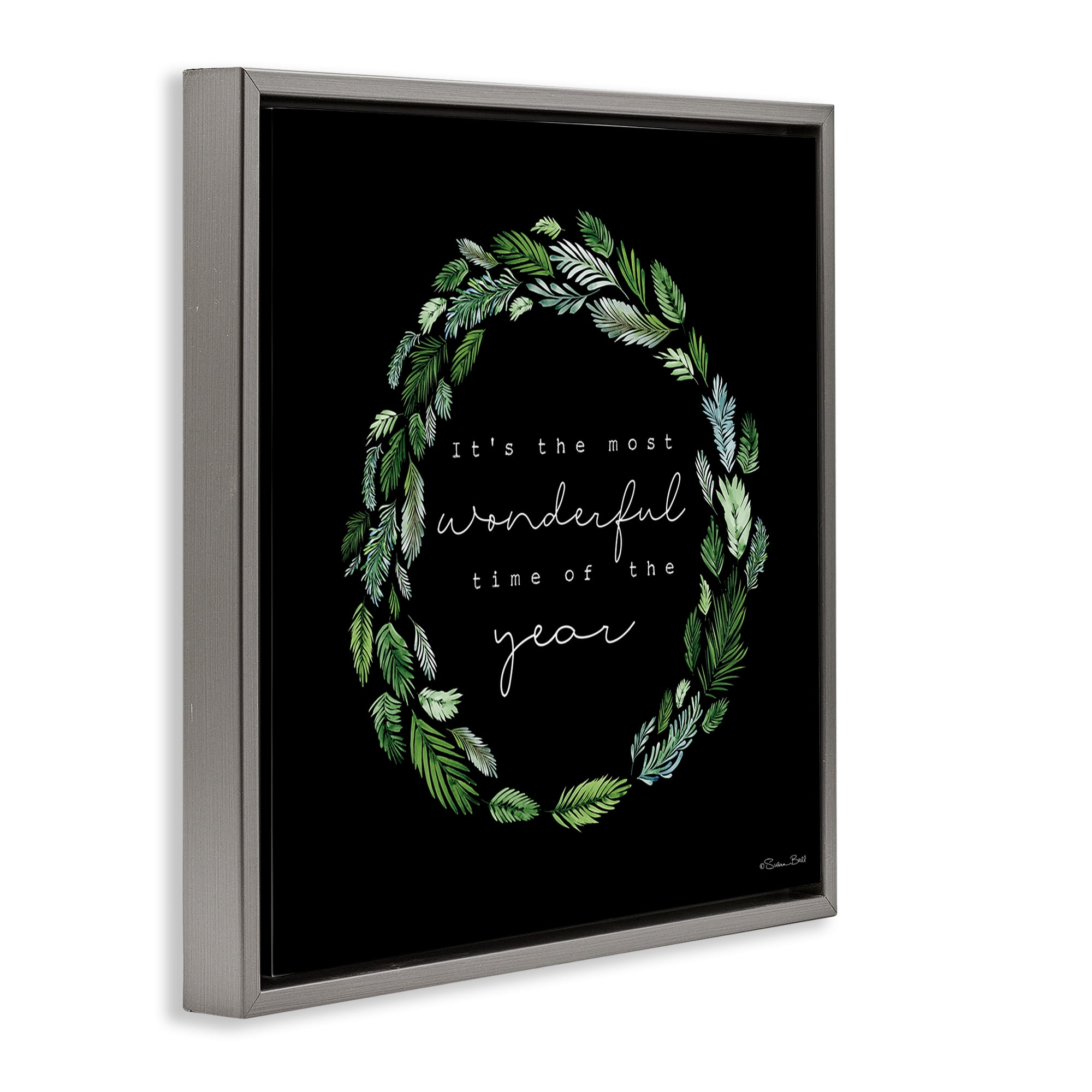 Stupell Industries Minimal Holiday Wreath Holiday Painting Gray Floater Framed Canvas Art Prints Wall Art, 18 x 18