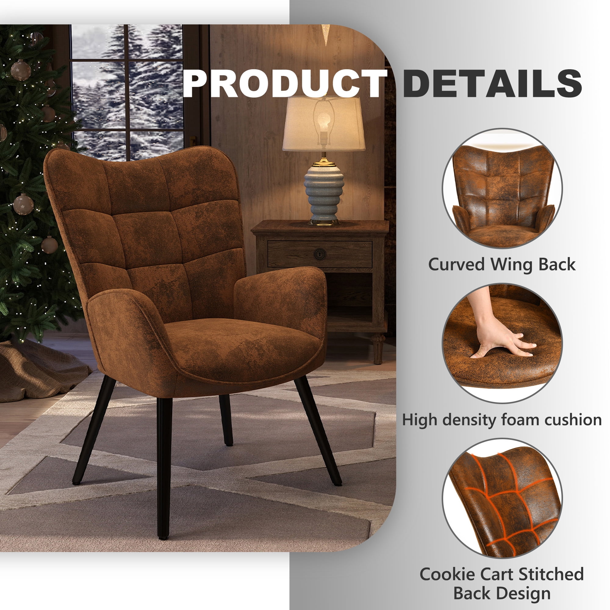 Homy Casa Accent Chair Set of 2 with Armrests, High Back Lounge Chair for Living Room, Bedroom, Vanity