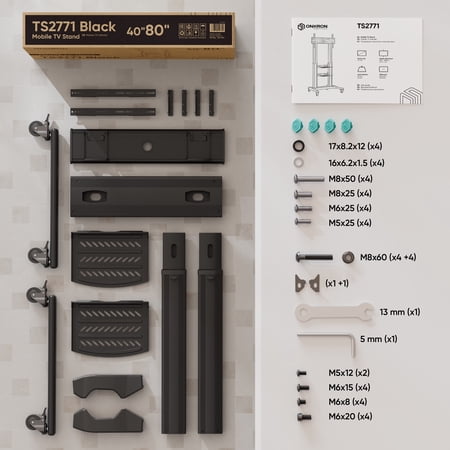 ONKRON Mobile TV Stand for 40”- 80” TV up to 122 lbs, max 700x400 VESA Adjustable TV Stand, 34” long