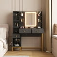 thumbnail image 1 of GloryStar Coiffeuse Éclairée, Miroir et Table à 3 Couleurs à Intensité Réglable avec Station de Recharge et Armoire en Verre à DEL, 1 of 8