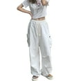 thumbnail image 2 of Seyurigaoka Women Juniors Baggy Cargo Pants Multi-pockets Drawstring Wide Leg Pants Loose Trousers Hip Hop Joggers Trendy Streetwear for Teen Girls, 2 of 6