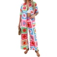 thumbnail image 2 of Conjunto de 2 Piezas de Chándal de Verano para Playa con Camisa de Corta y Botones para Mujer, Top Estampado, Pantalones Cortos de Descanso Flor A Cuadros M, 2 of 9