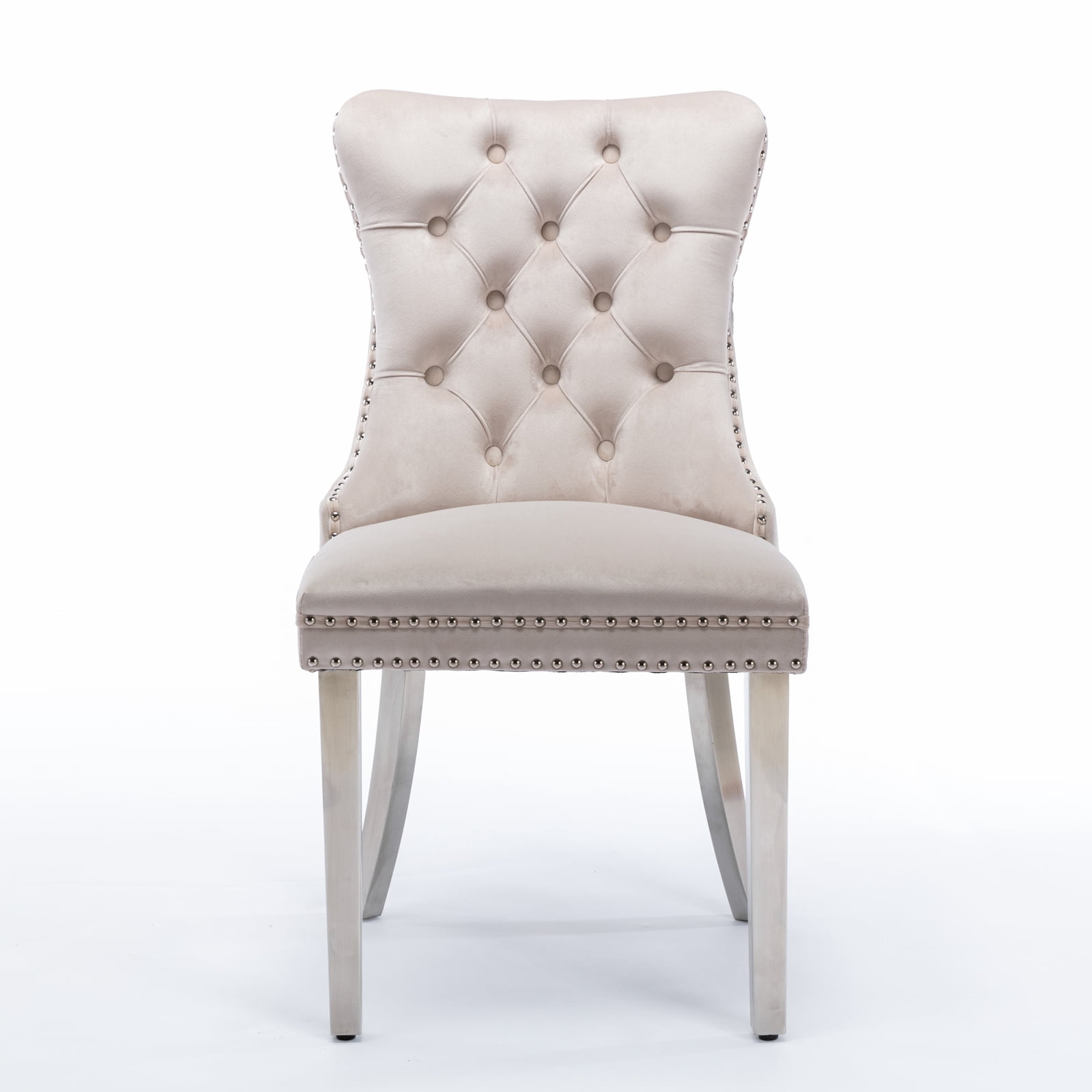 Rhomtree Classic Wood Button tufted Dining Side Chairs, Beige with Steel Leg (Set of 4)