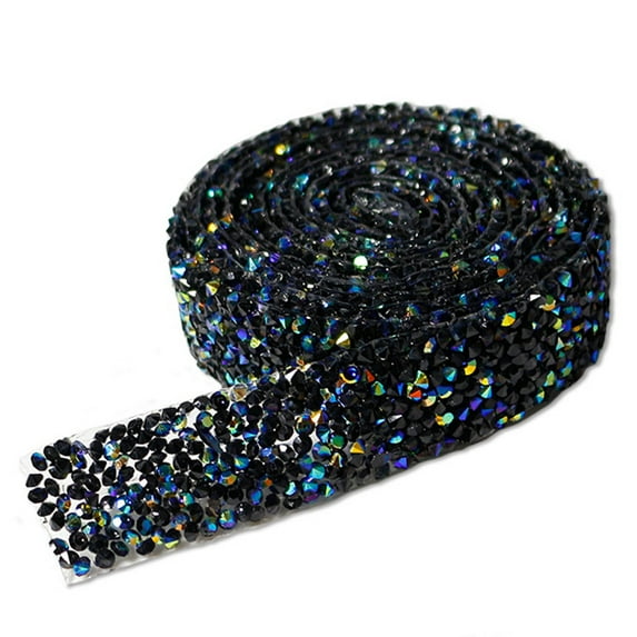 Tssuoun Bling Stickers Glitter Rhinestone Chain Resin Crystal Decoration Applique Craft Fix Decor Beads Hot Melt Drill Strip Black AB 1 Code 0.5cmWidth