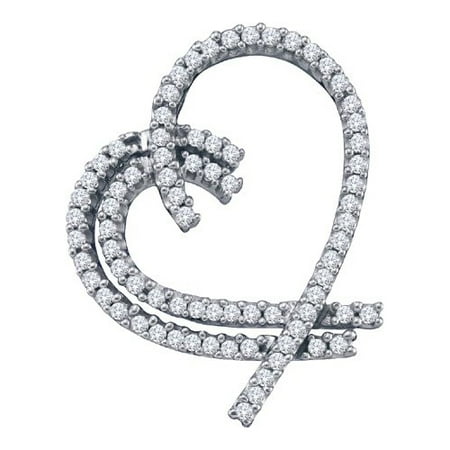 14K White Gold 0.75CT Elegant Shared Prong Round Cut Diamond Heart Pendant