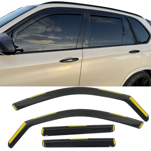 Ikon Motorsports Window Visors Fits 2014-2018 BMW F15 X5 & 2015-2018 BMW F85 X5M, In Channel Style Injection PC Black Rain Guards, Side Window Wind