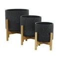 thumbnail image 6 of DecMode 12", 11", 9"H Black Ceramic Planter with Removable Wood Stand (3 Count), 6 of 9